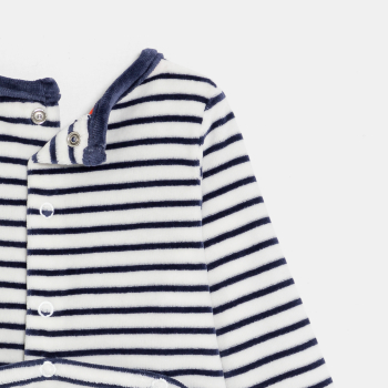 بذلة نوم مخملية مخططة مع رسوم صواريخ، باللون الأزرق للأطفال الصغار